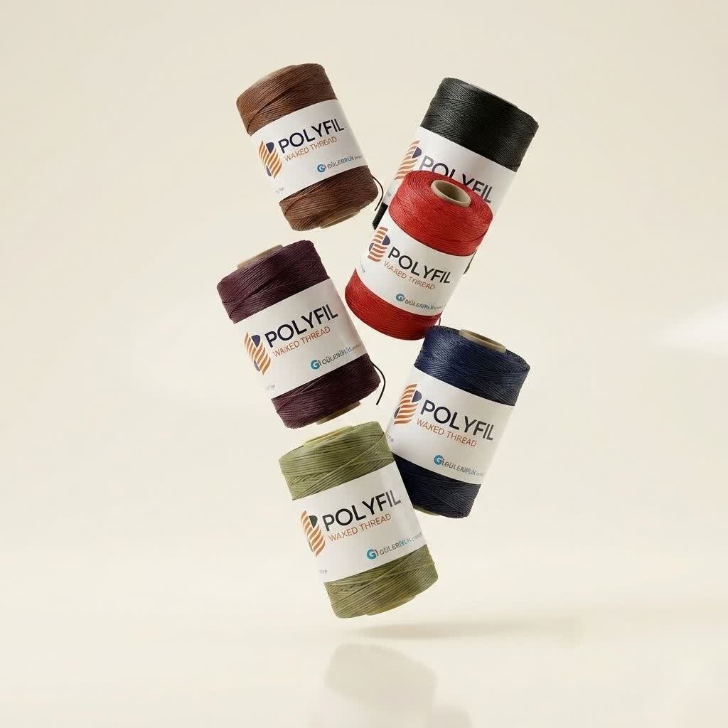  رنگ‌بندی کامل نخ موم دار ترک POLYFIL مخصوص چرم دوزی 